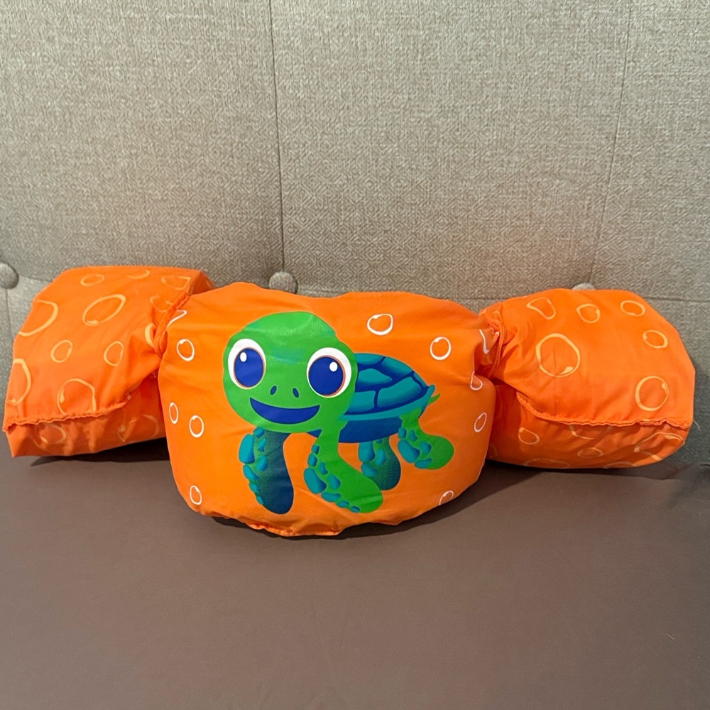 Kids Swim Vest with Turtle Design - Orange